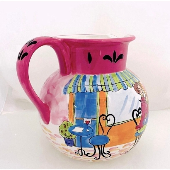 Certified International "Cafe Girl" by Jennifer Brinley Ceramic Pottery Pitcher - Picture 3 of 5